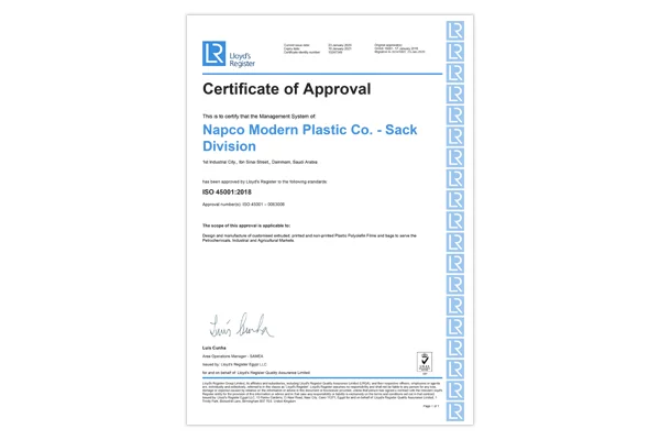 Napco National – Uniplast Successfully Acquires ISO 45001:2018 Certification